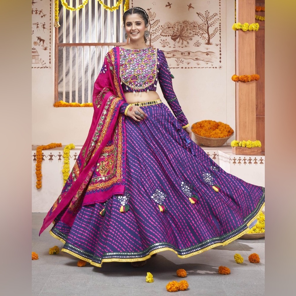 Embroidered Purple Lehenga Set with Pink Dupatta